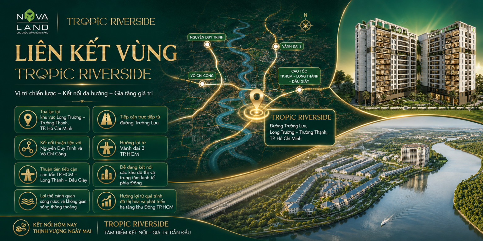 Vị trí Tropic Riverside không chỉ phục vụ nhu cầu di chuyển hằng ngày mà còn có lợi thế trong việc kết nối các trung tâm.