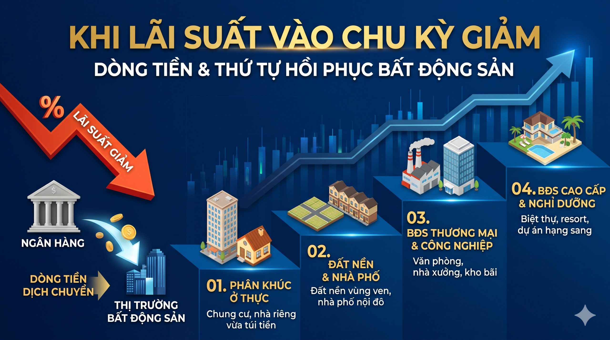 Khi Lãi Suất Vào Chu Kỳ Giảm: Dòng Tiền & Thứ Tự Hồi Phục Bất Động Sản
