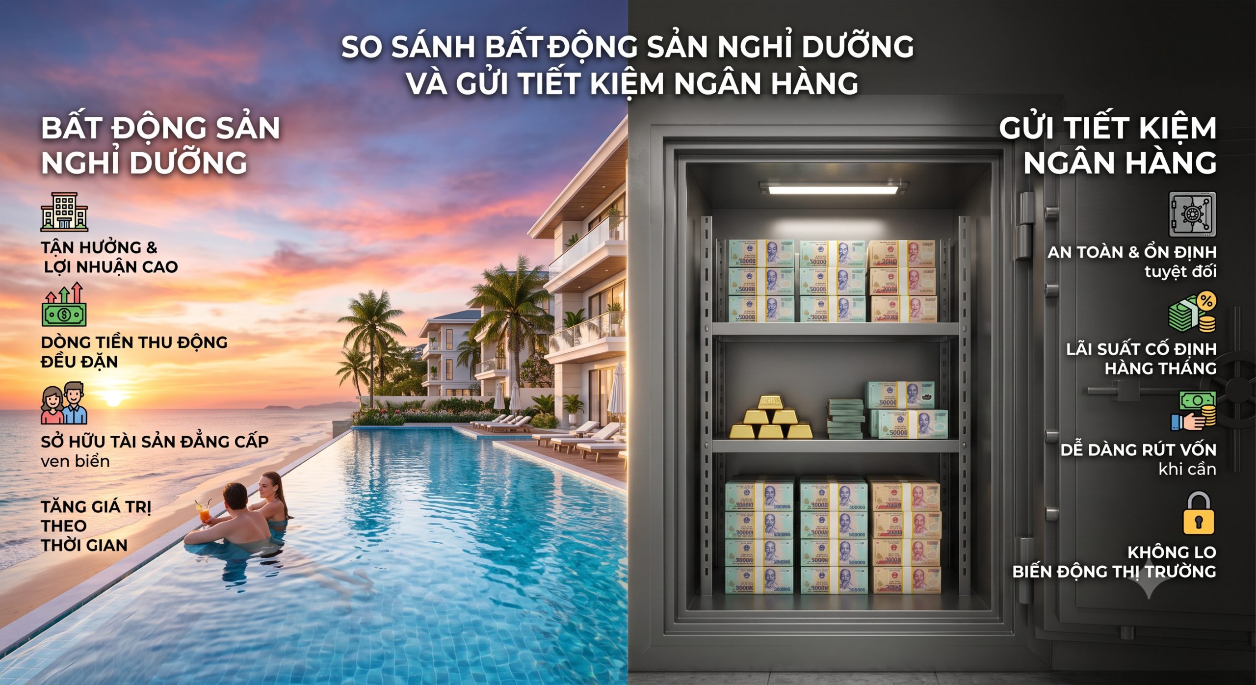 Đặt bất động sản nghỉ dưỡng và gửi tiết kiệm ngân hàng lên bàn cân tài chính